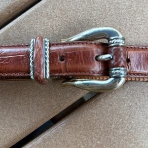 Brighton Brown Leather Belt Heavy Silver Tone Trim Western Style #96507 M